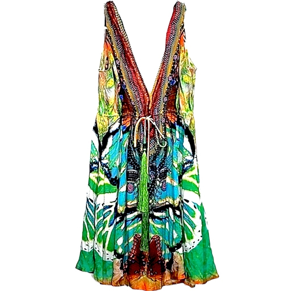Shahida Parides 100% viscose crepe silk boho colorful dress size S/M
